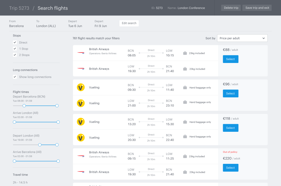 Search Flight functionality by Travel Perk
