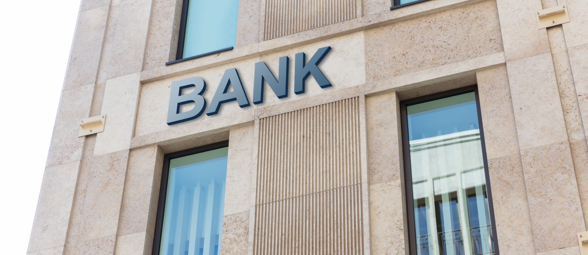 Low angle view of modern bank building