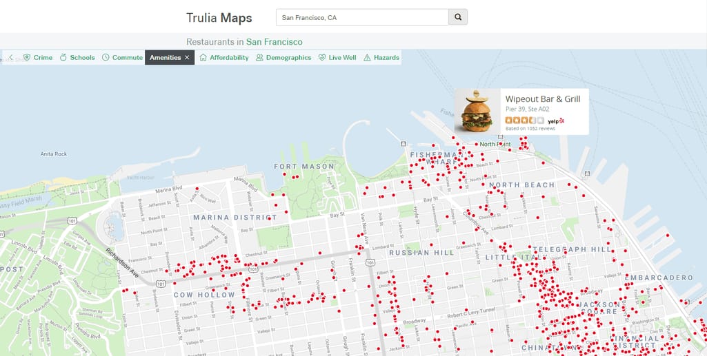 Trulia map with restaurants info using the Yelp API