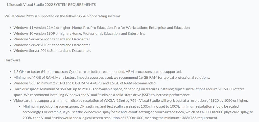 Example of portability requirements of Visual Studio IDE. Source: Digital Licenses