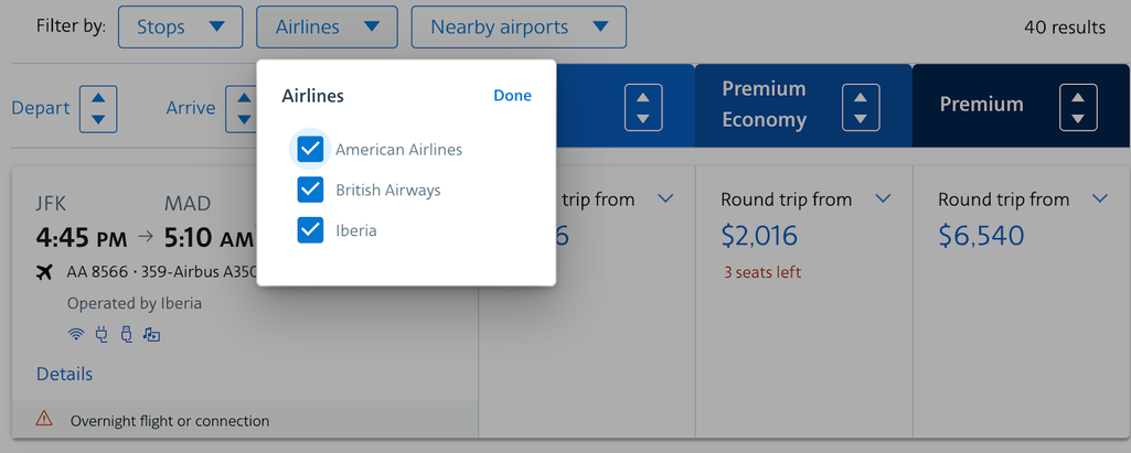 example of american airlines codeshare flights