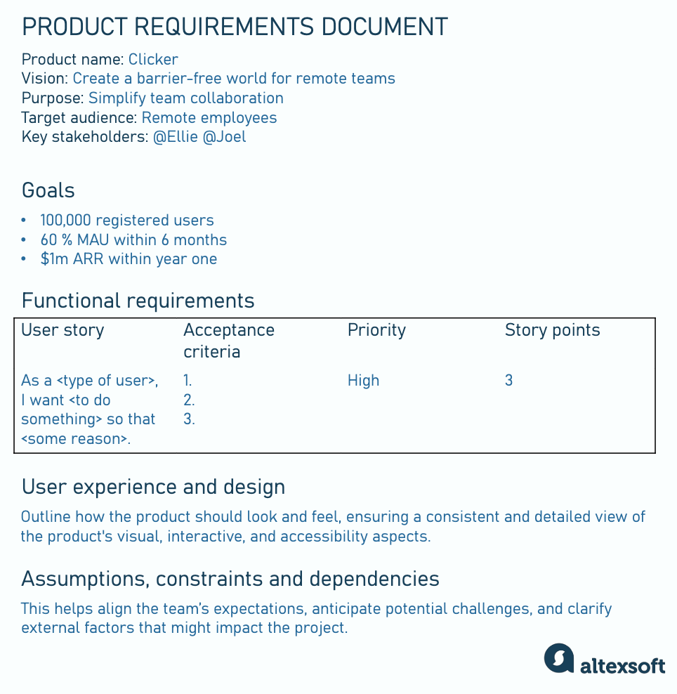 A PRD can look different depending on your taste, but the components stay similar
