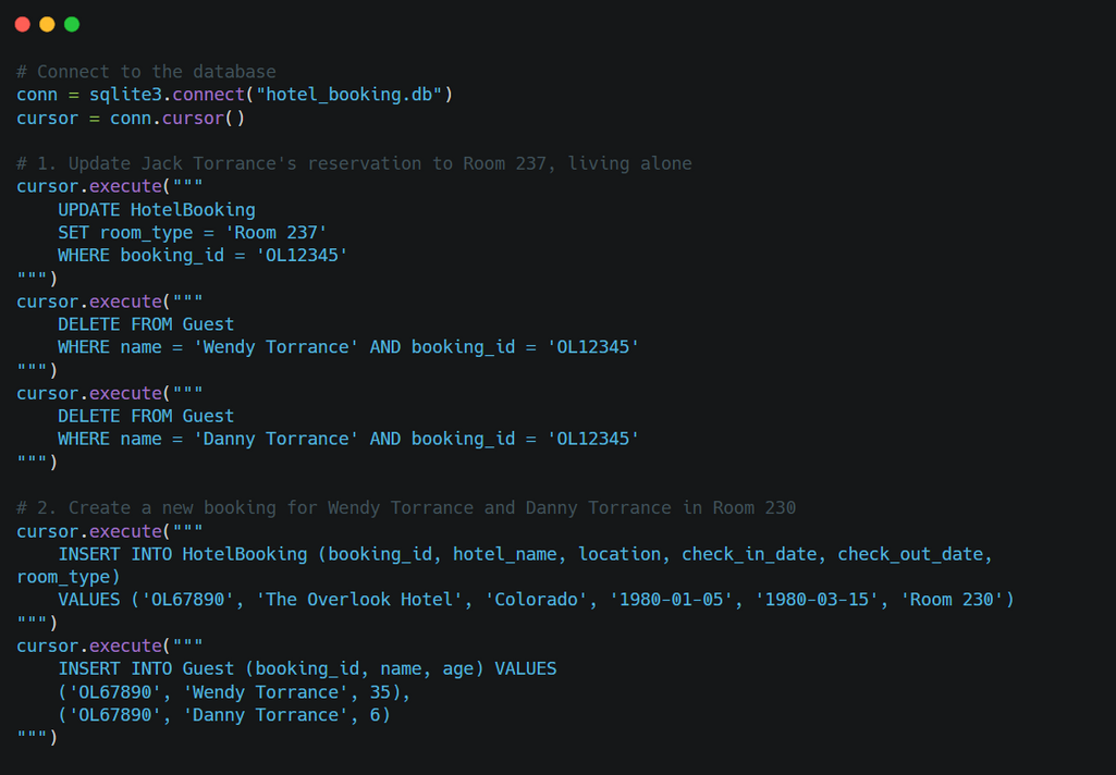 An example of Python code with raw SQL incorporated.