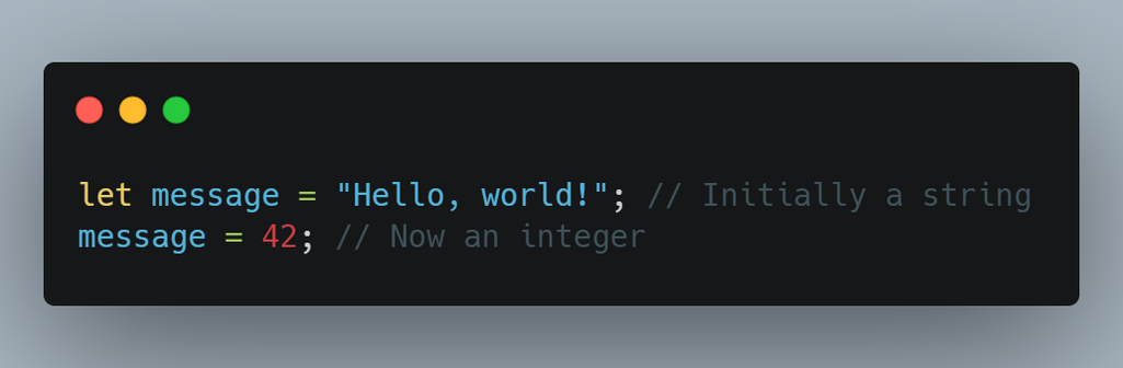 A JavaScript variable’s type is updated from “string” to “Integer” via type coercion