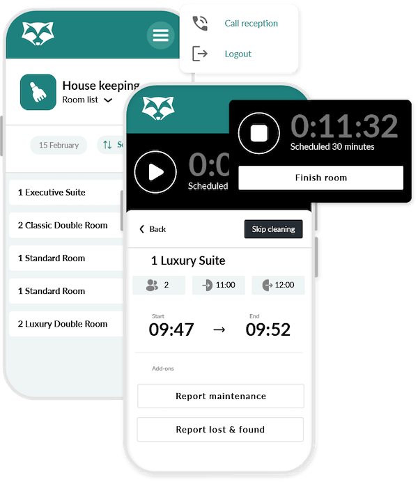 Housekeeping operations and maintenance reporting via RoomRaccoon’s mobile app