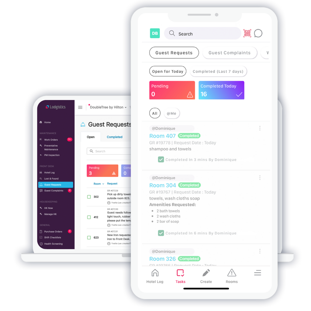 Tasks created based on a guest’s complaint in Lodgistics housekeeping management software