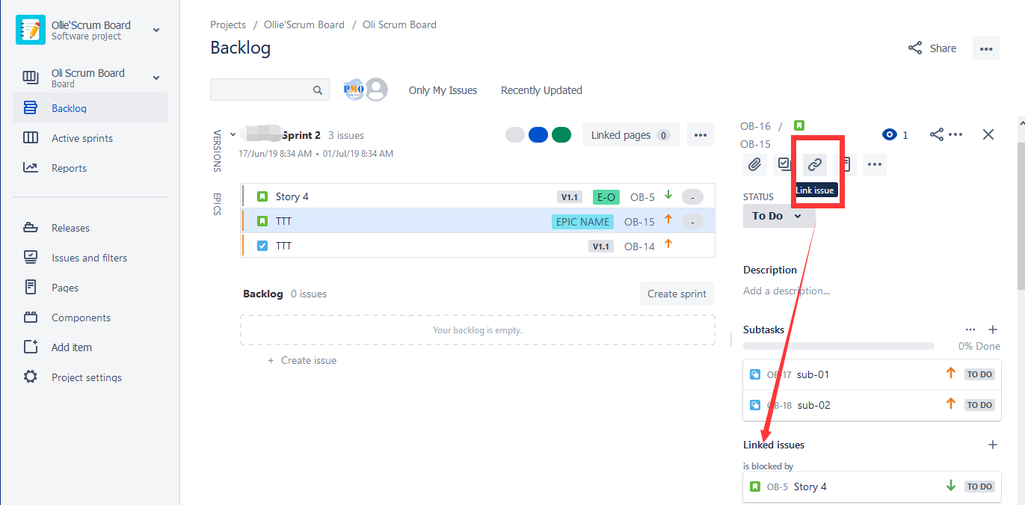 Linking issues in Jira