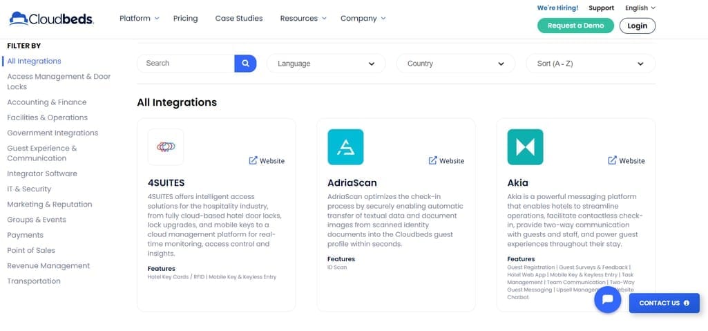 Cloudbeds integrations marketplace. Source: Cloudbeds