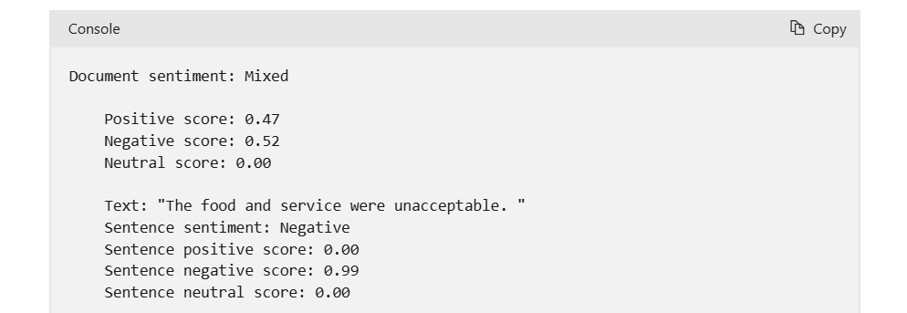 Sentiment analysis output example