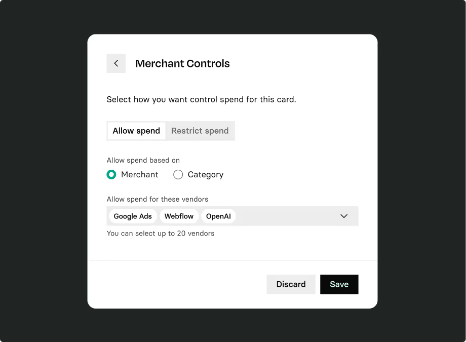 Merchant control configurations for a corporate card